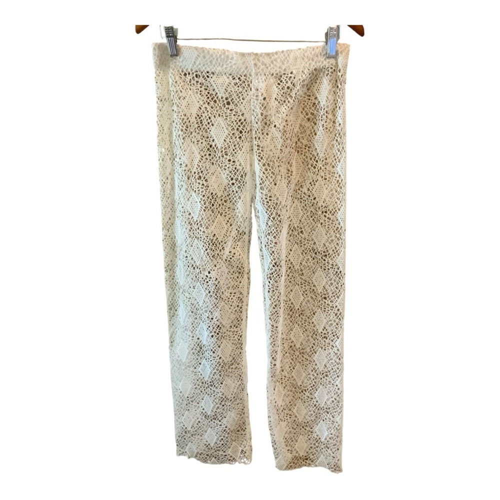 Alvin’s Island New White Lace Beach Pants Crocheted Semi Sheer Size Small